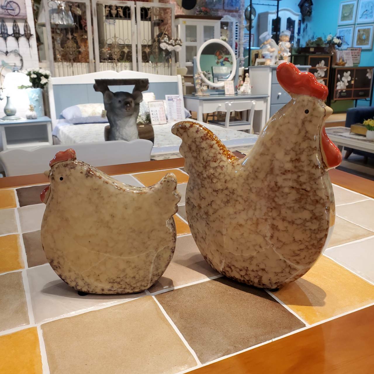 陶藝擺件-扁對雞