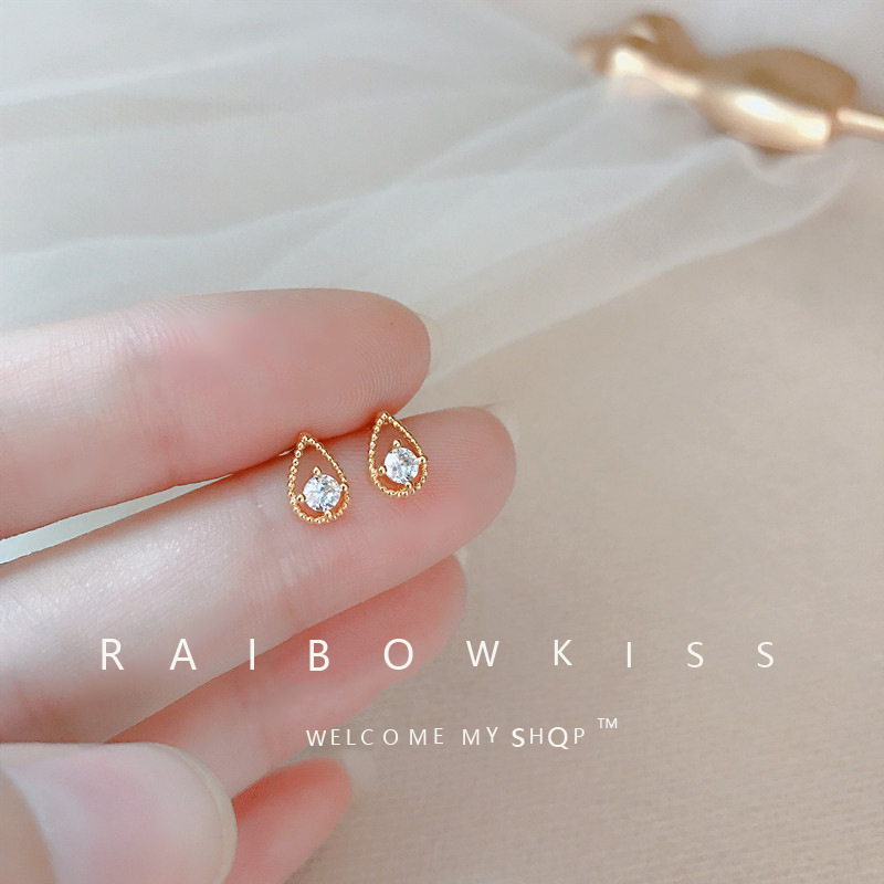 水滴綴鑽耳環 金色