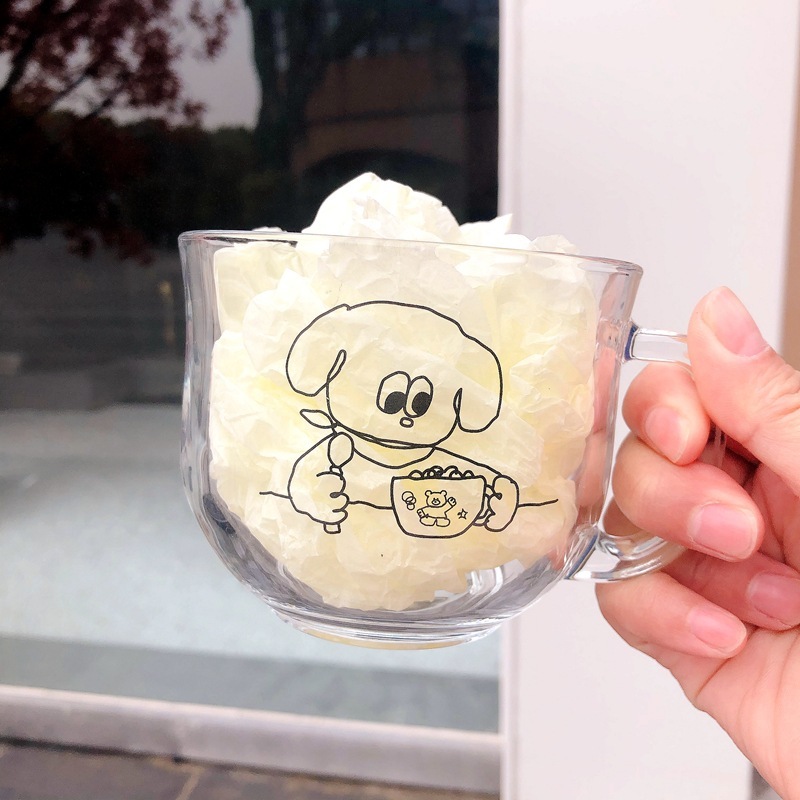 《1841》燕麥熊/吃貨狗可愛玻璃燕麥杯