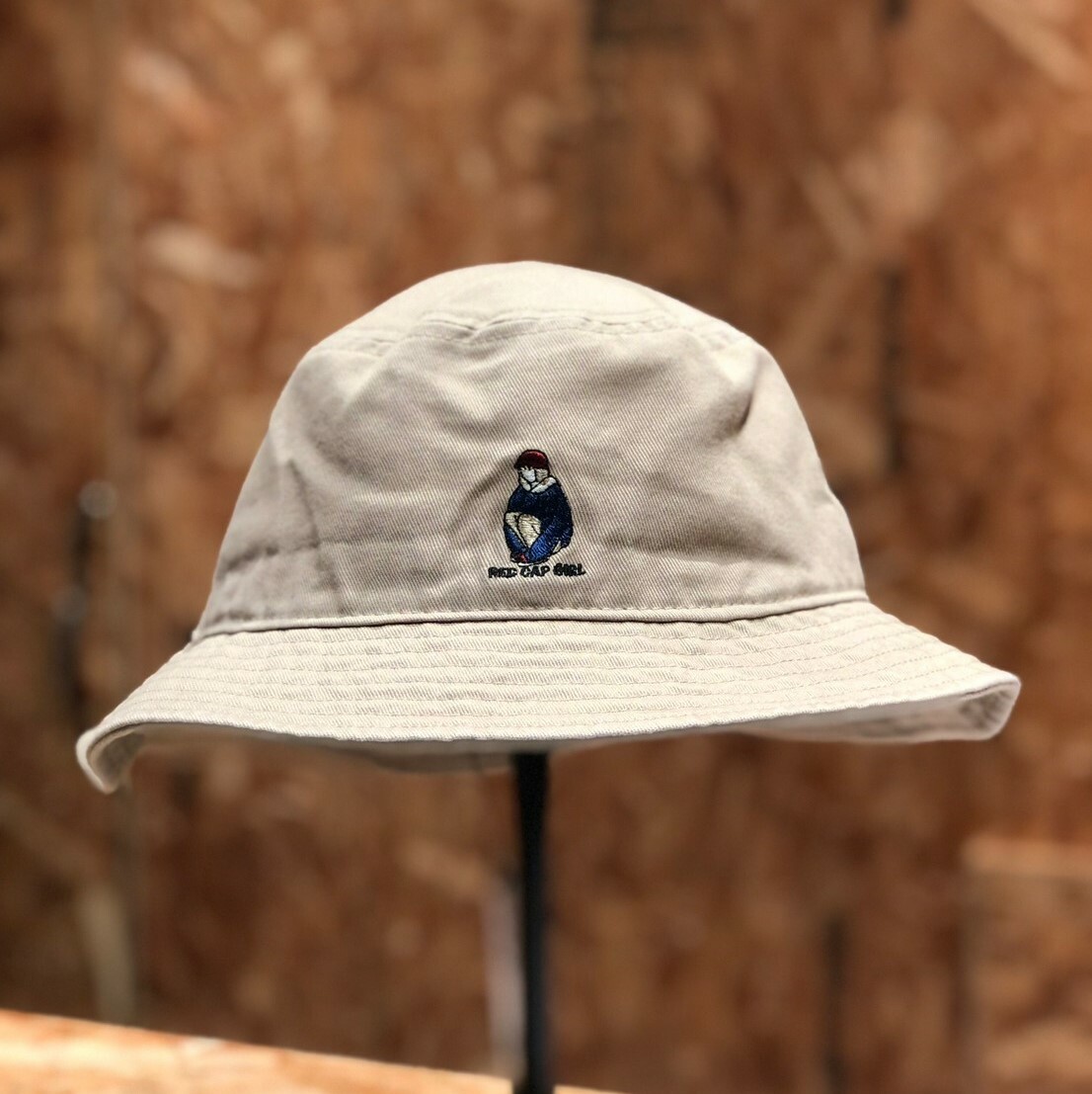 Red Cap Girl 紅帽女孩刺繡漁夫帽 黑 卡其 23606