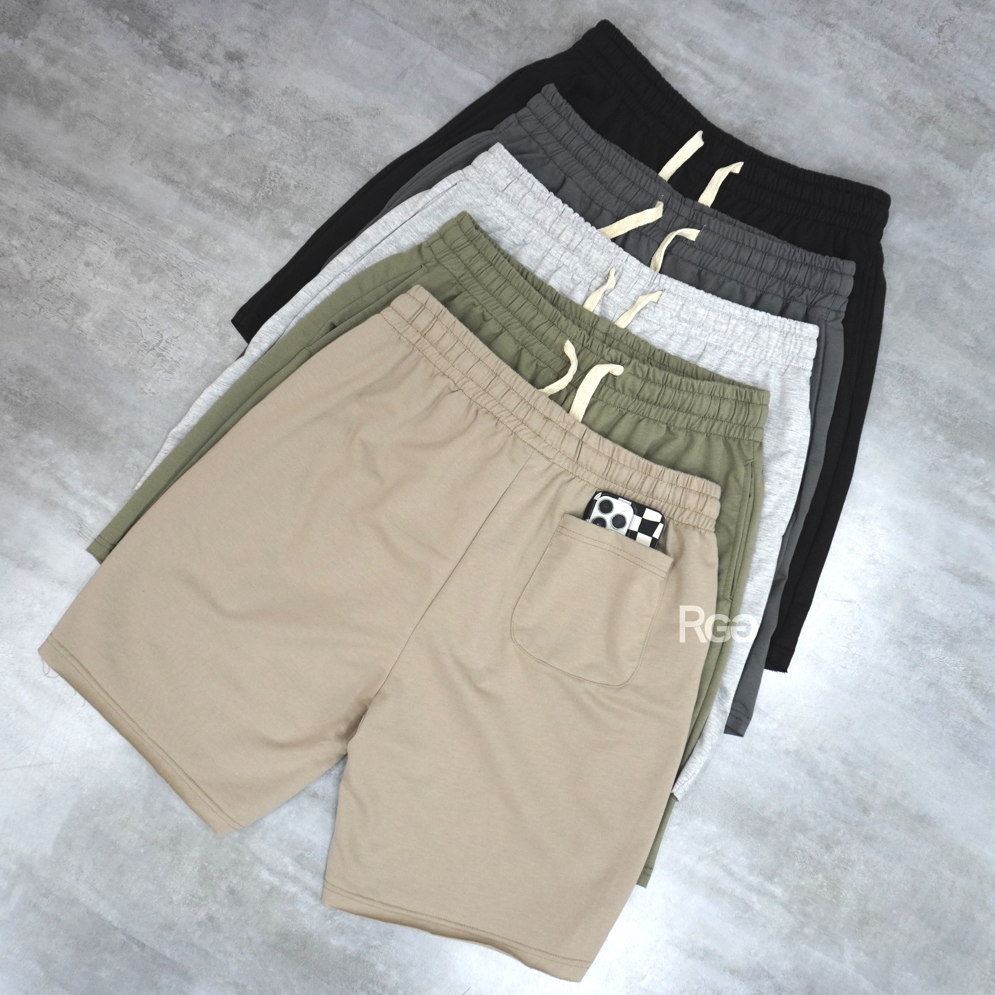 #1696 韓版不修邊素面抽繩棉短褲