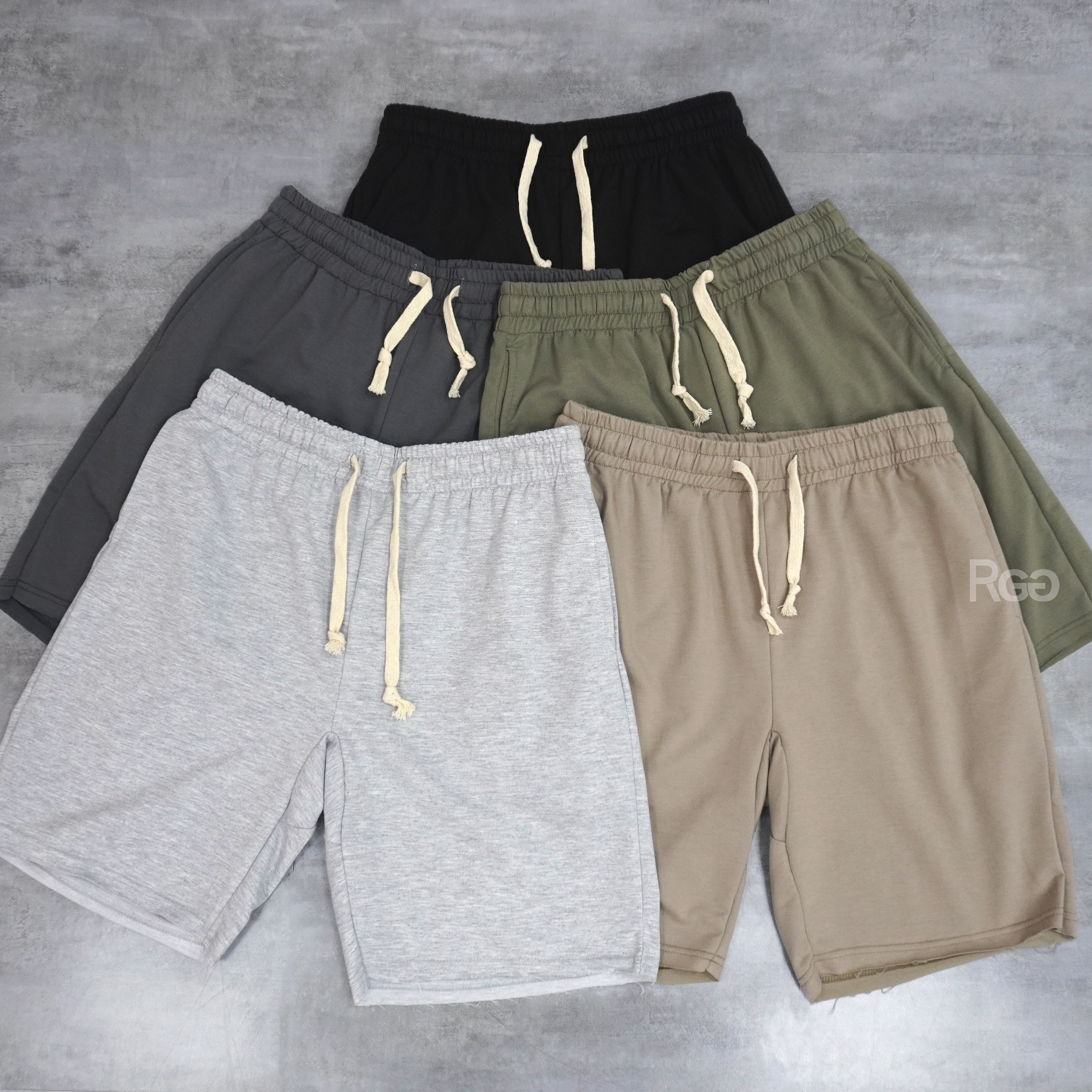 #1696 韓版不修邊素面抽繩棉短褲