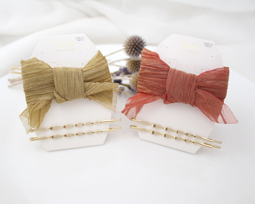 Farbe 網紗緞帶蝴髮帶&髮夾SET