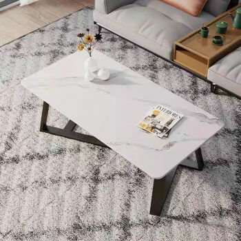 當季新品 浩恒旺 北歐大理石茶几桌客廳家用小戶型簡約岩板輕奢黑色長方形 雪山石80*60*46 整裝