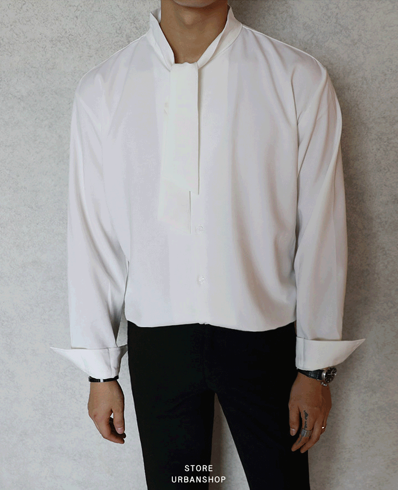 領結綁帶寬鬆長袖襯衫 / 黑L / 不提供退換貨