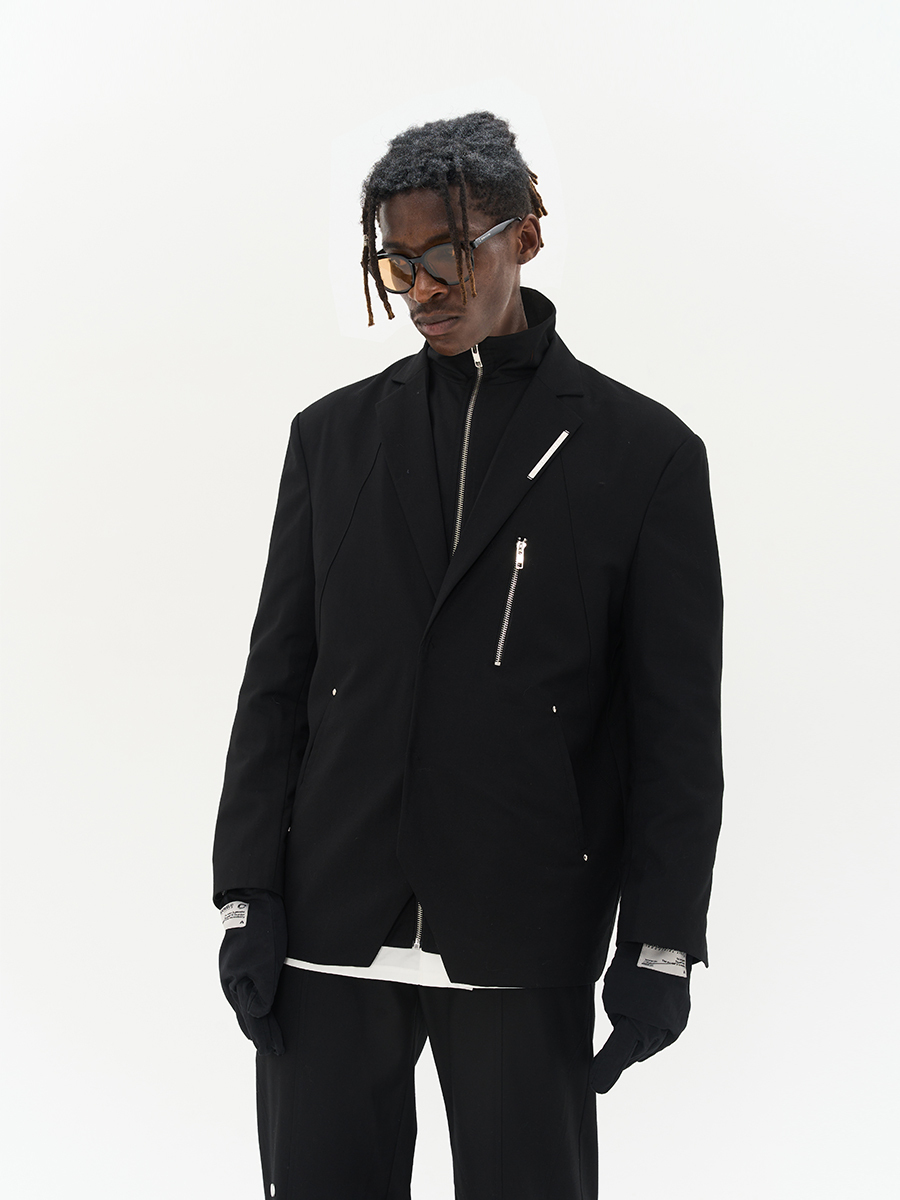 HARSH AND CRUEL 23SS 機能假兩件金屬磁吸扣褶皺面料西裝外套 HN231110067