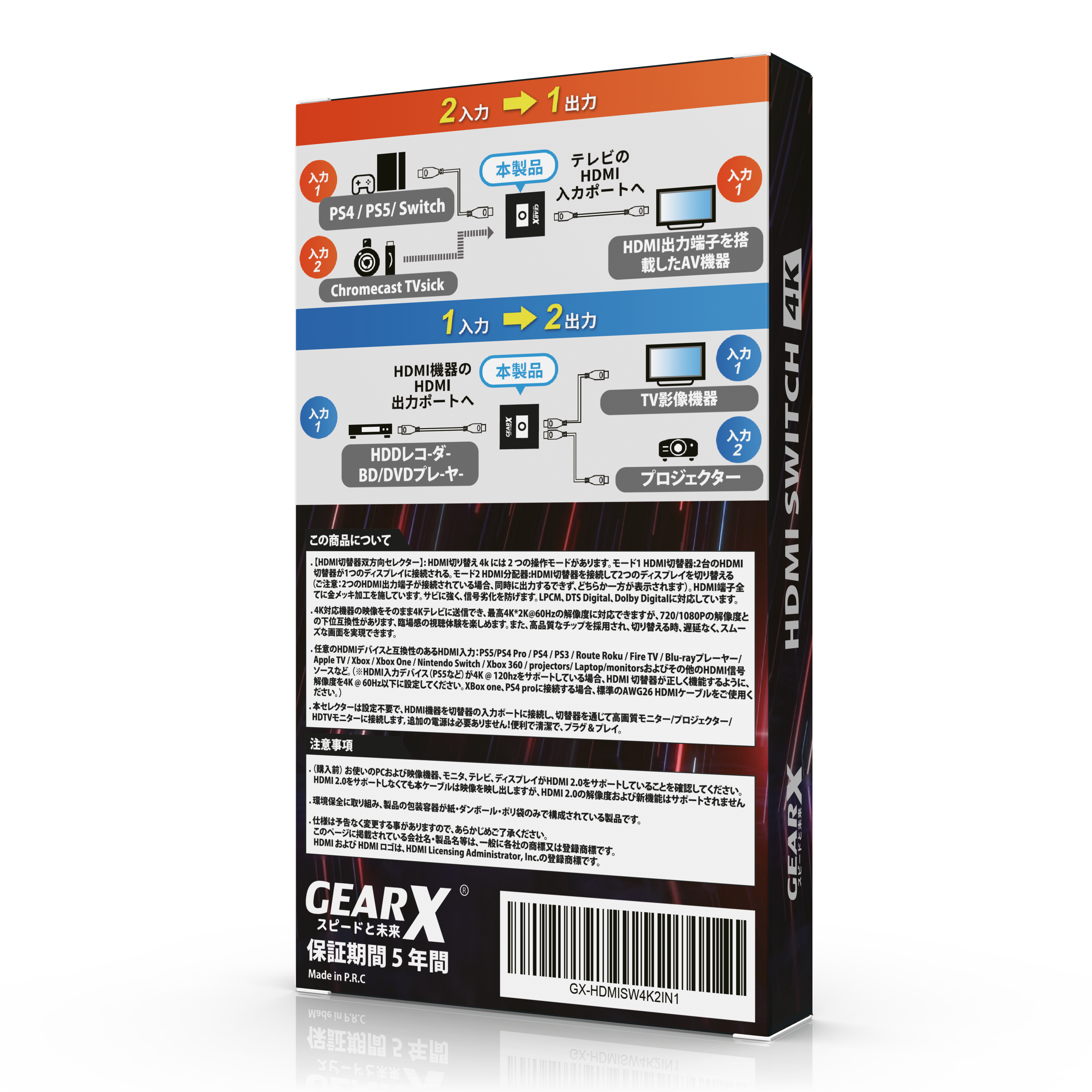 GEARX 4K 60Hz HDMI高清雙向切換器