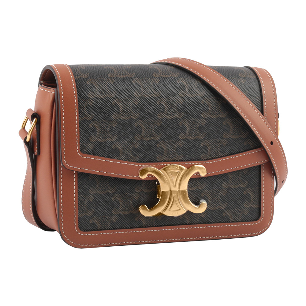 【CELINE】TEEN TRIOMPHE 塗層帆布及小牛皮凱旋包(棕褐色)