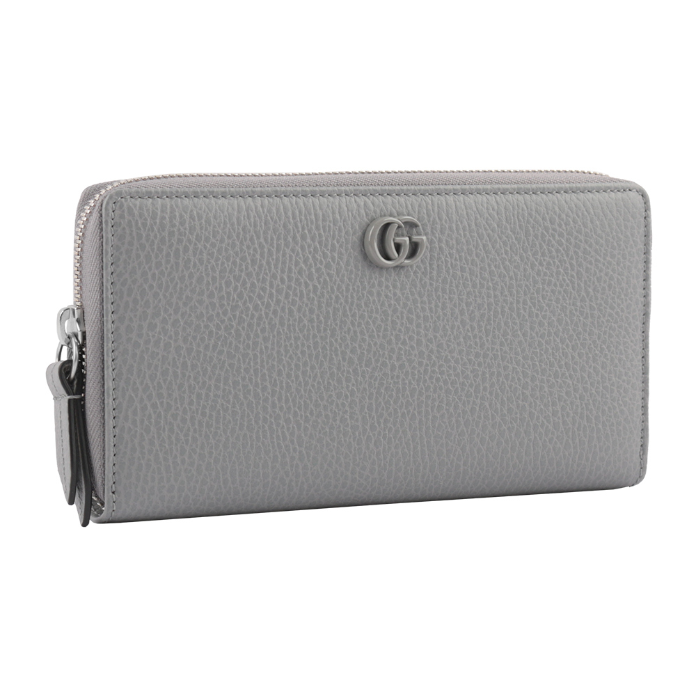 【Gucci】GG Logo 荔枝皮革ㄇ形拉鍊長夾(灰色)