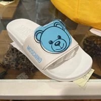[S] MOSCHINO POOL SLIDES TEDDY BEAR PRINT+P,WHITE/BLUE, 70267MK233 (SM441)
