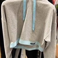 [S] MOSCHINO LOGO TAPE HOODIE LONGSLEEVE CROPPED TOP,GREY, ZUA1724-9031-0489 (SM450)