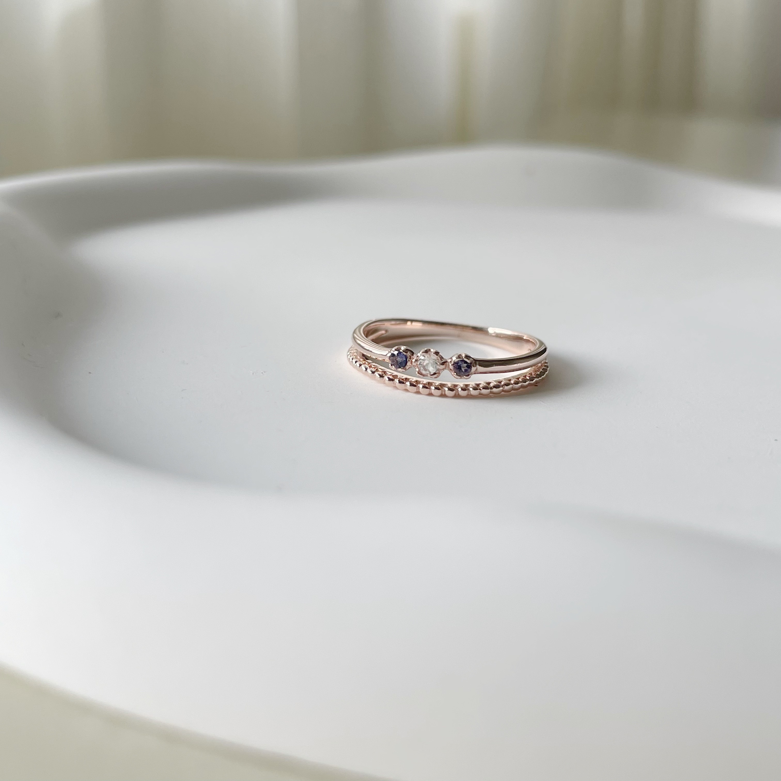 mini六爪月光堇青流星雙層戒