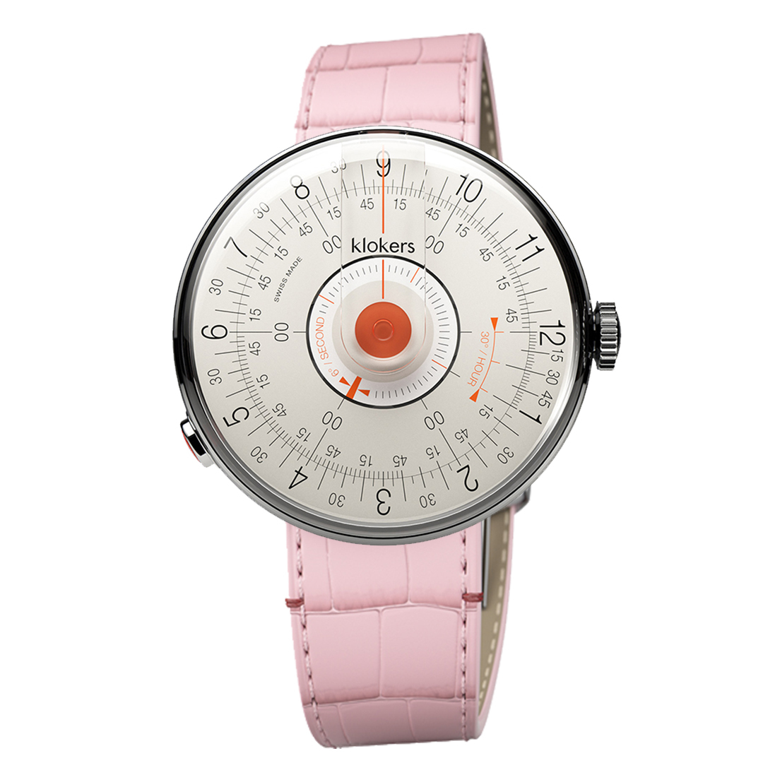 KLOK-08-D2 橘軸+皮革錶帶搭配摺疊錶扣