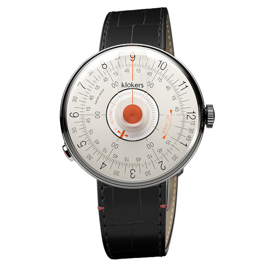 KLOK-08-D2 橘軸+皮革錶帶搭配摺疊錶扣