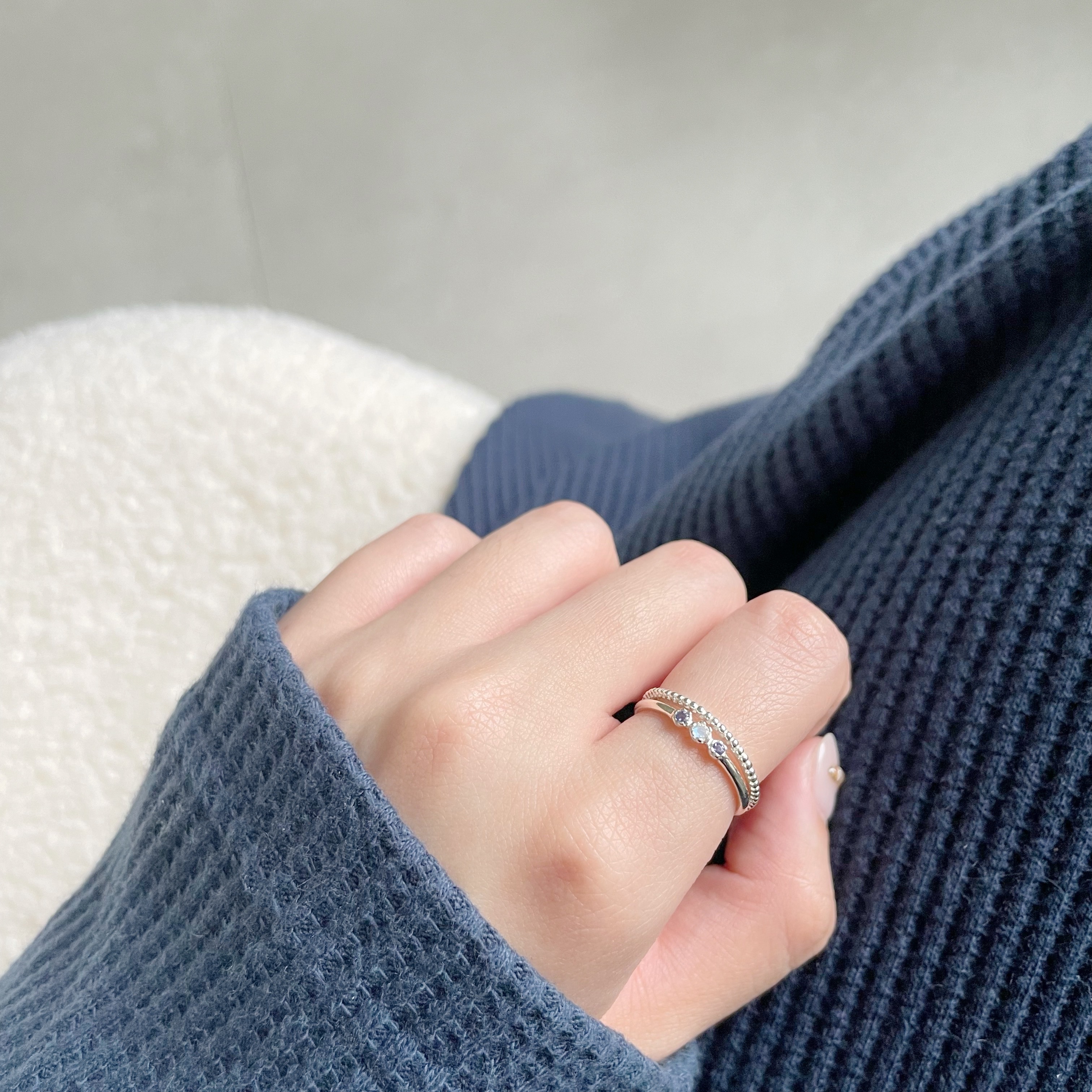 mini六爪月光堇青流星雙層戒