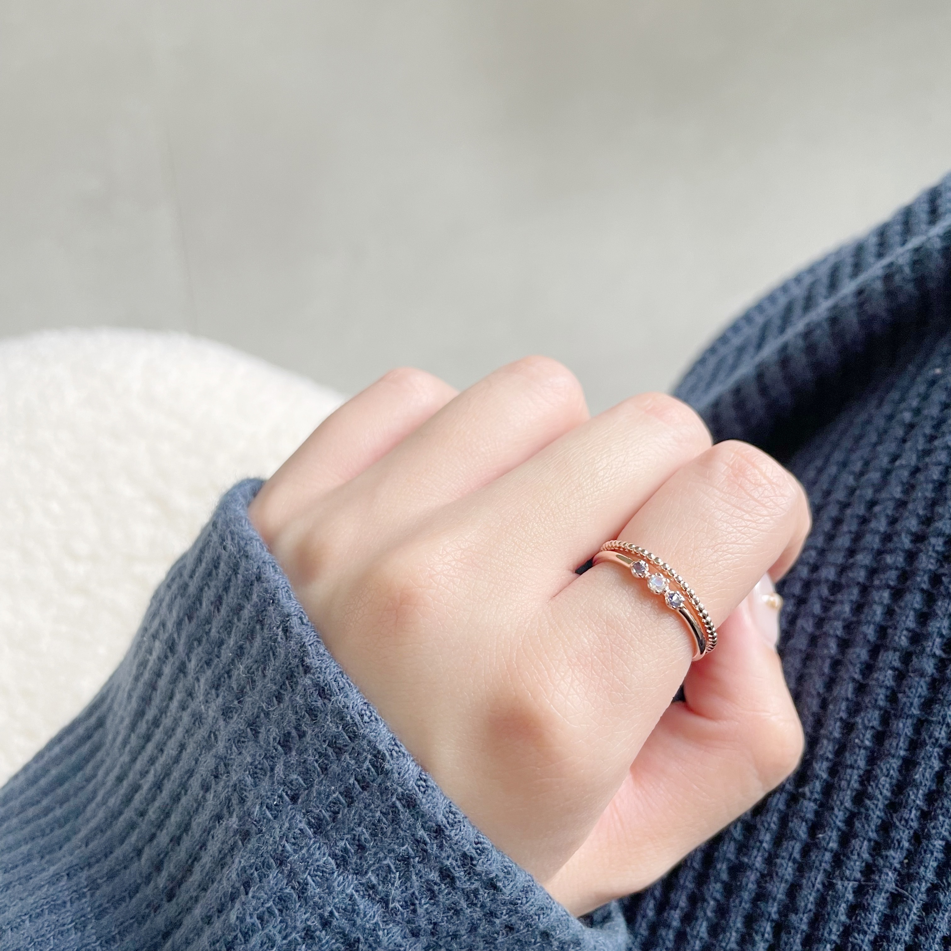 mini六爪月光堇青流星雙層戒