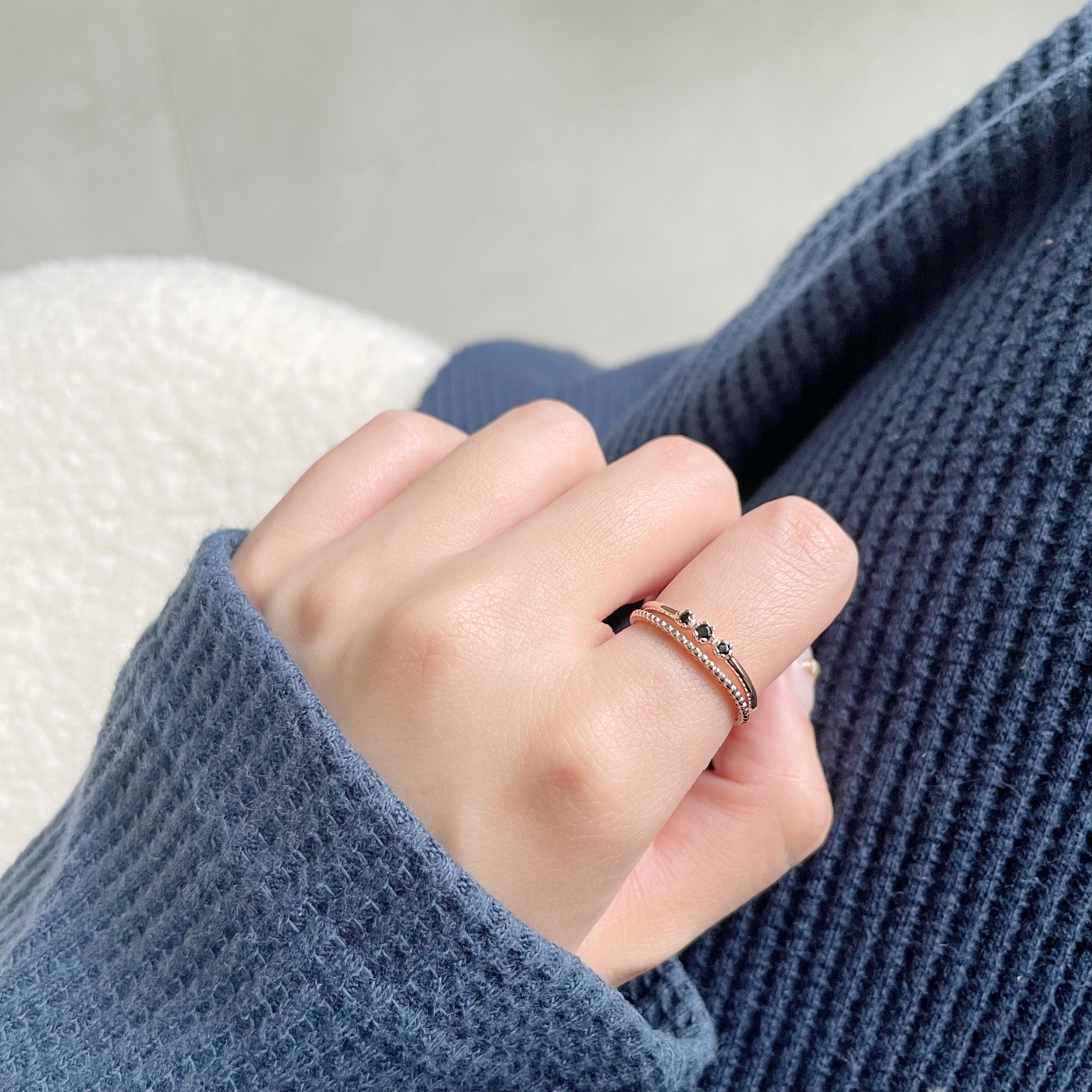 mini六爪黑尖晶流星雙層戒