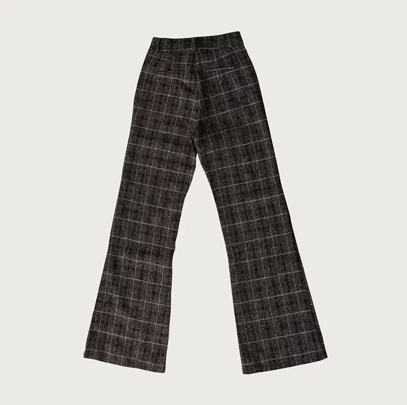 High Waisted Checked  Woolen Trousers