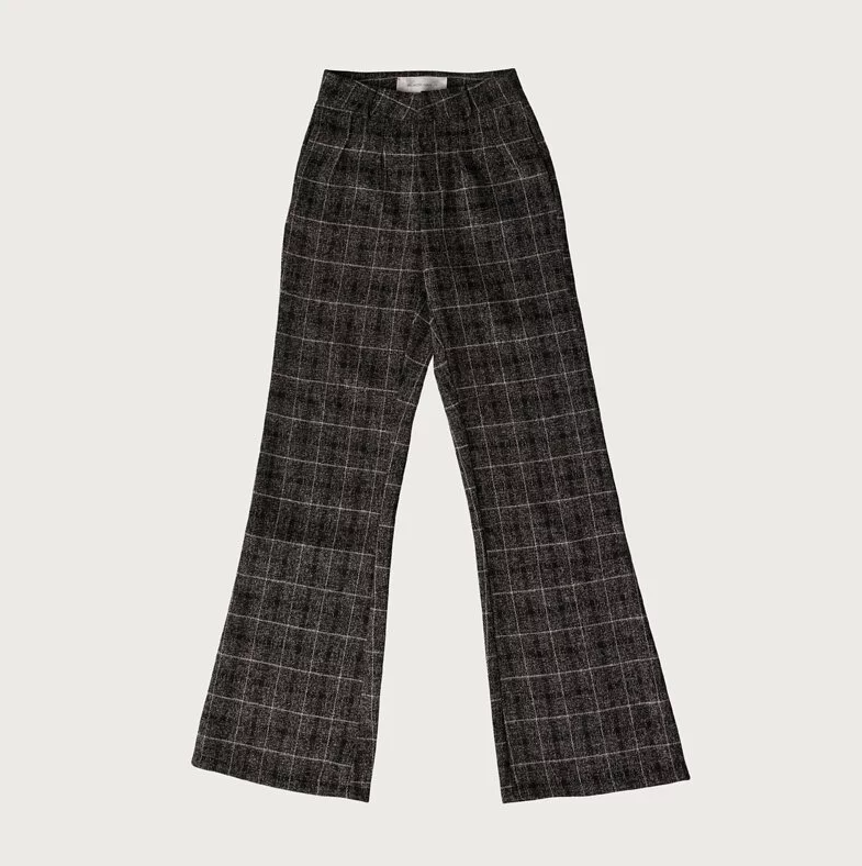 High Waisted Checked  Woolen Trousers