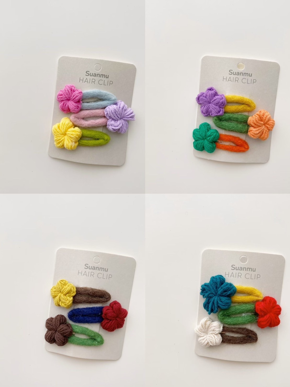 毛線感三朵花髮夾