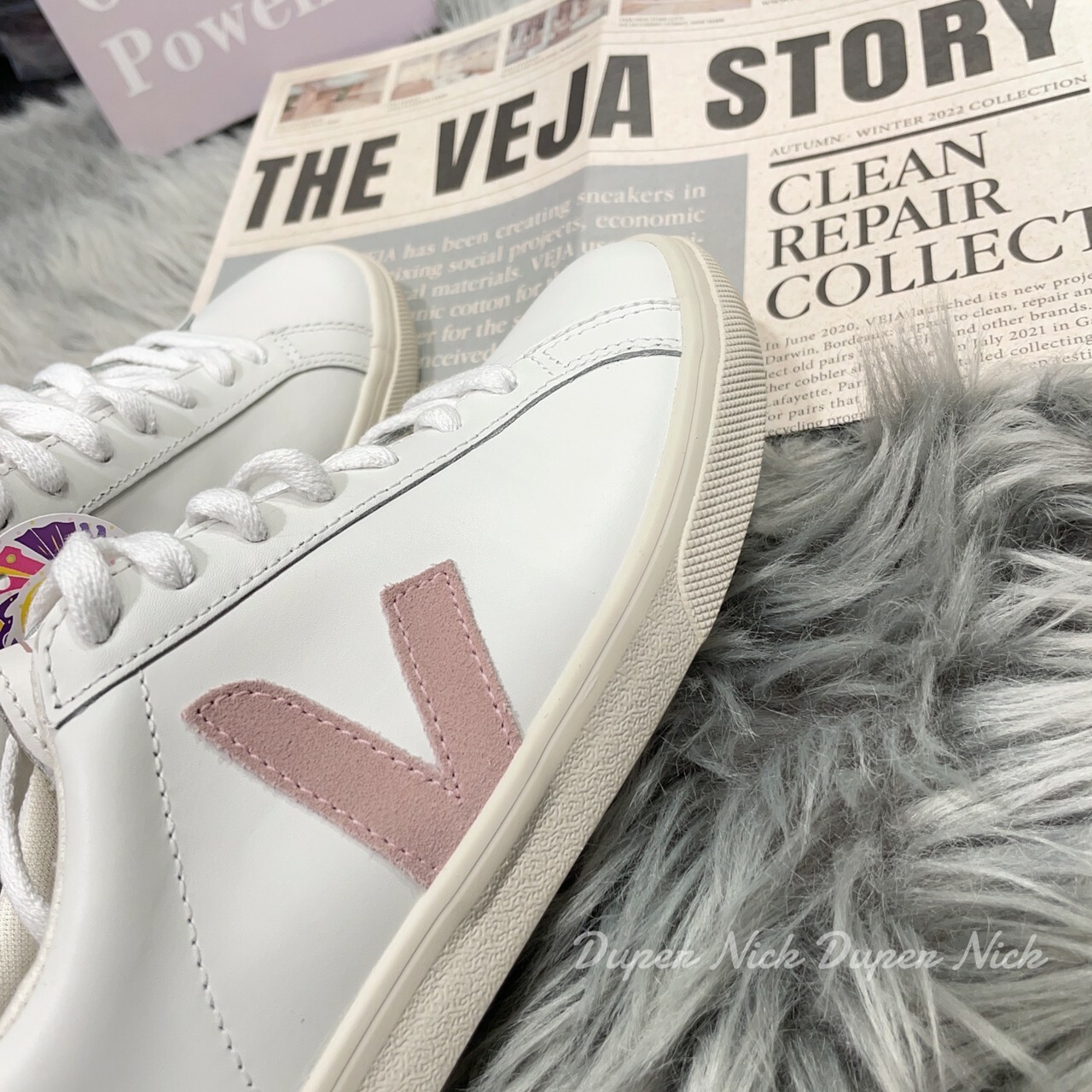 VEJA WOMEN'S ESPLAR LEATHER TRAINERS - EXTRA WHITE/BABE