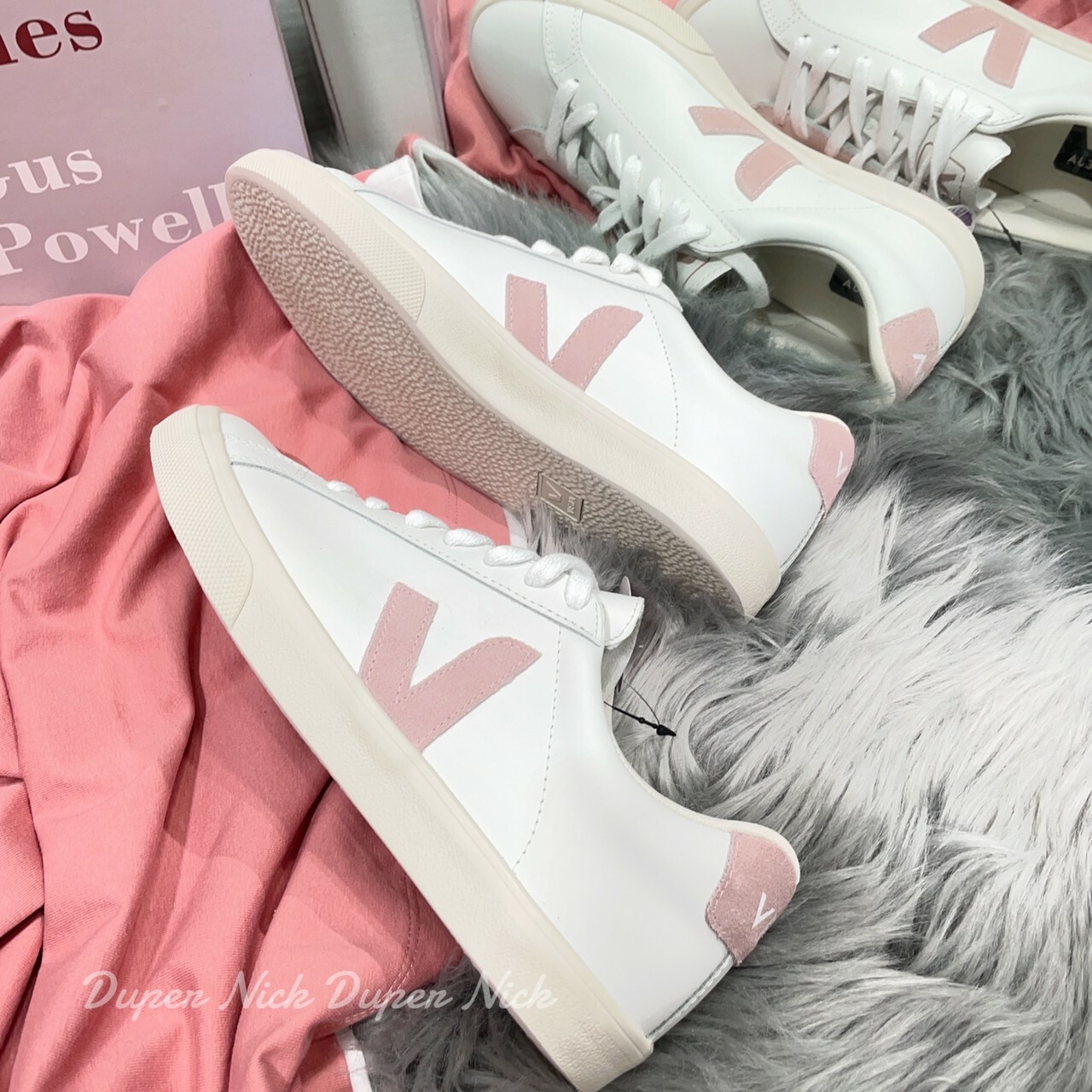 VEJA WOMEN'S ESPLAR LEATHER TRAINERS - EXTRA WHITE/BABE