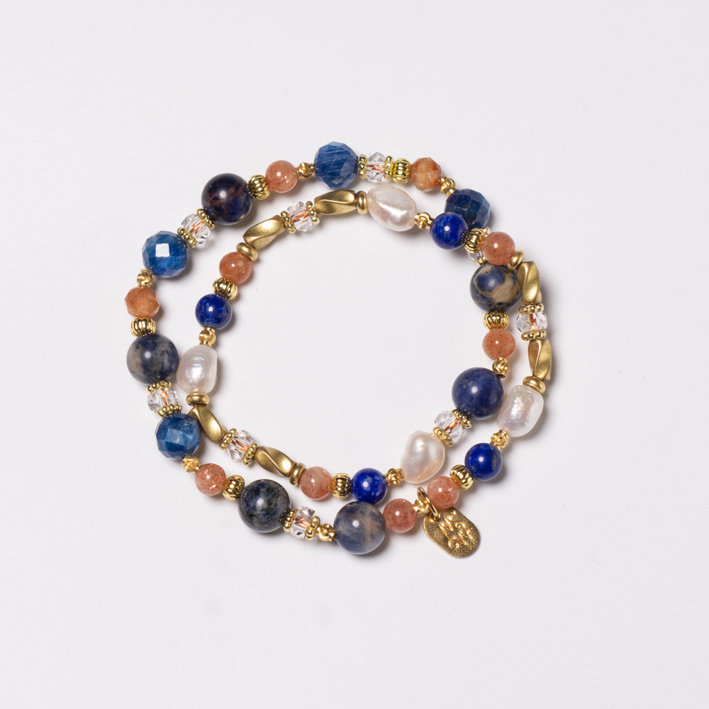 孔德家族的宴會｜藍晶菊花藍紋石雙圈手鍊 C1380