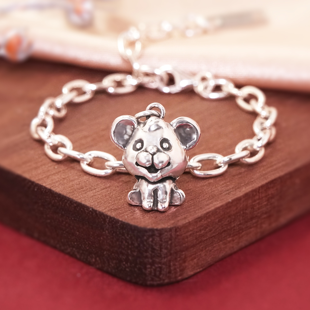 鼠報吉祥 鼠寶寶兒童手鍊(寬版) 鼠年生肖送禮 925純銀手鍊