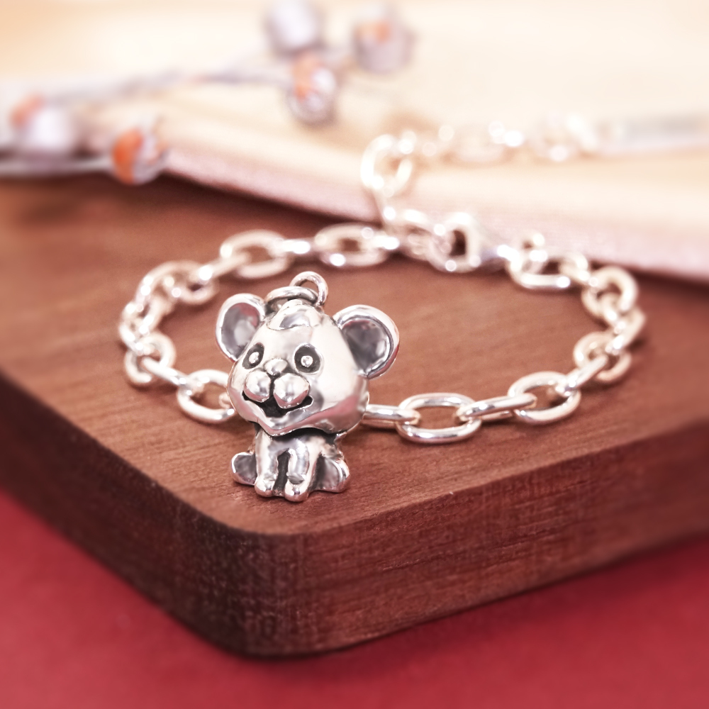 鼠報吉祥 鼠寶寶兒童手鍊(寬版) 鼠年生肖送禮 925純銀手鍊
