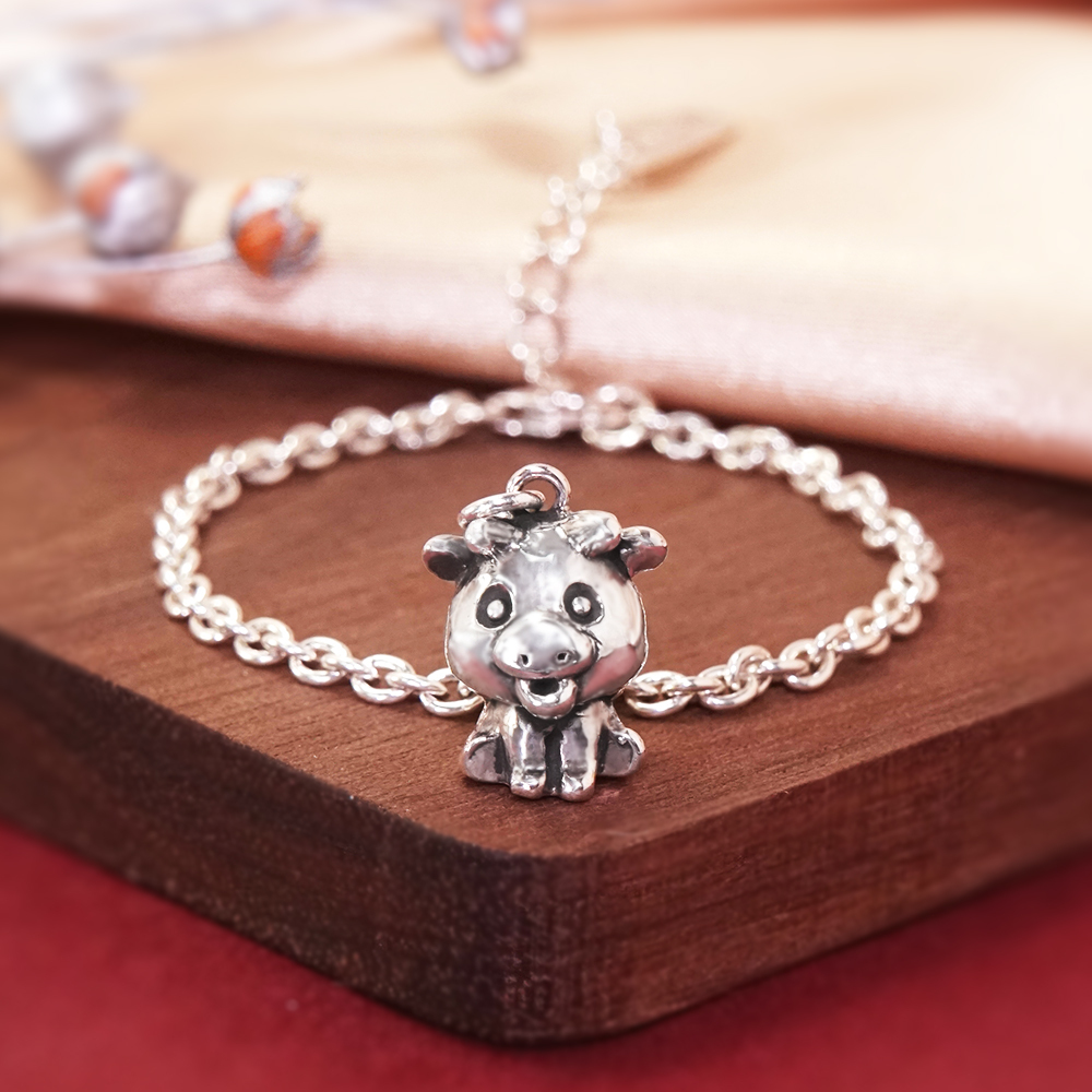 鴻運當牛 牛寶寶兒童手鍊(細版) 牛年生肖送禮 925純銀手鍊