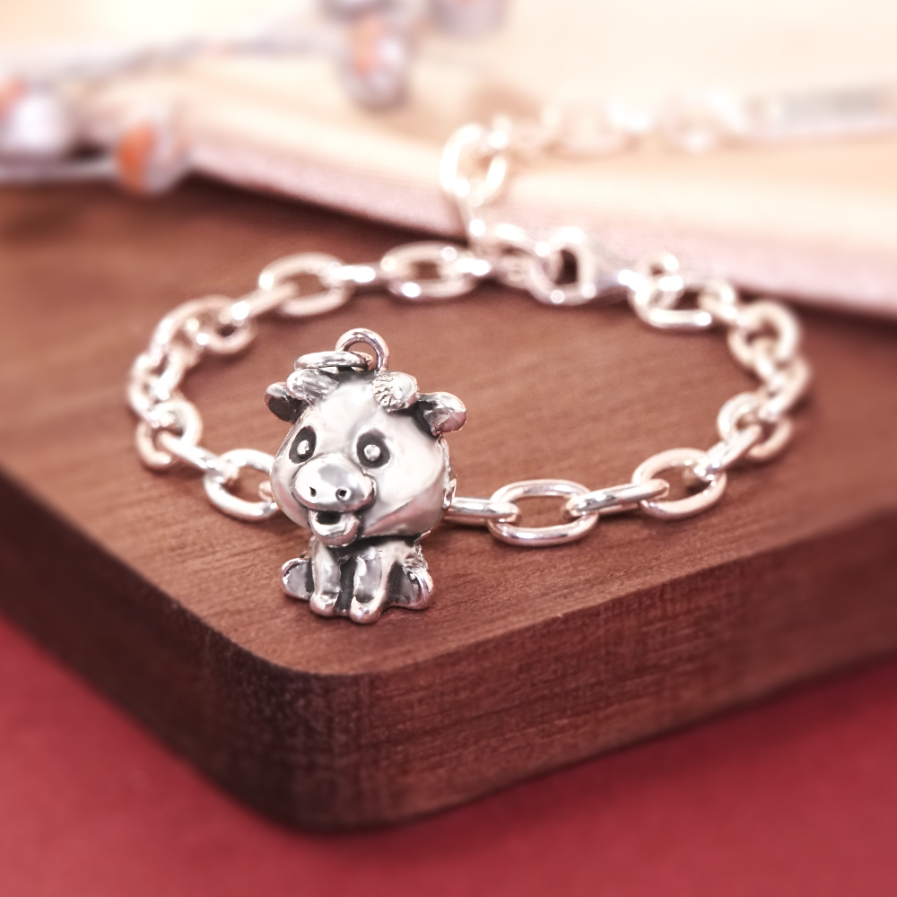 鴻運當牛 牛寶寶兒童手鍊(寬版) 牛年生肖送禮 925純銀手鍊