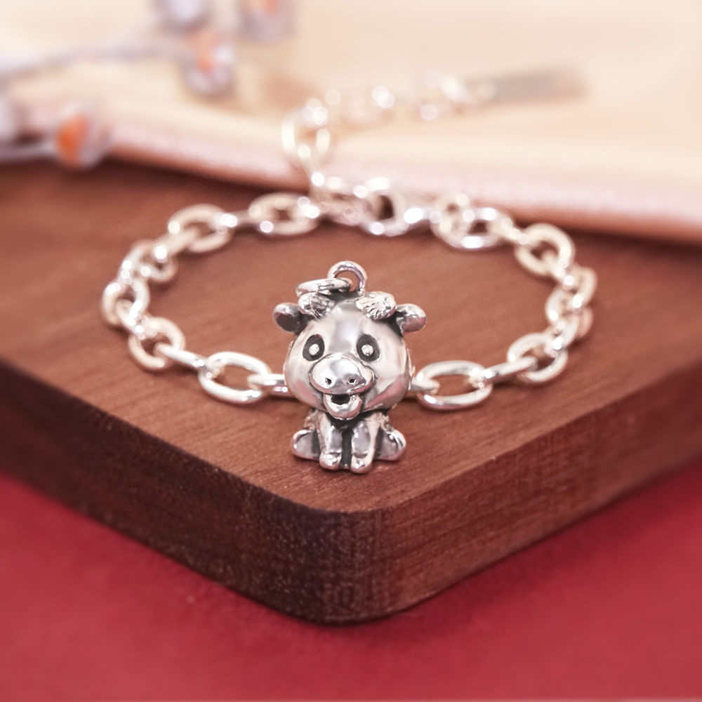 鴻運當牛 牛寶寶兒童手鍊(寬版) 牛年生肖送禮 925純銀手鍊