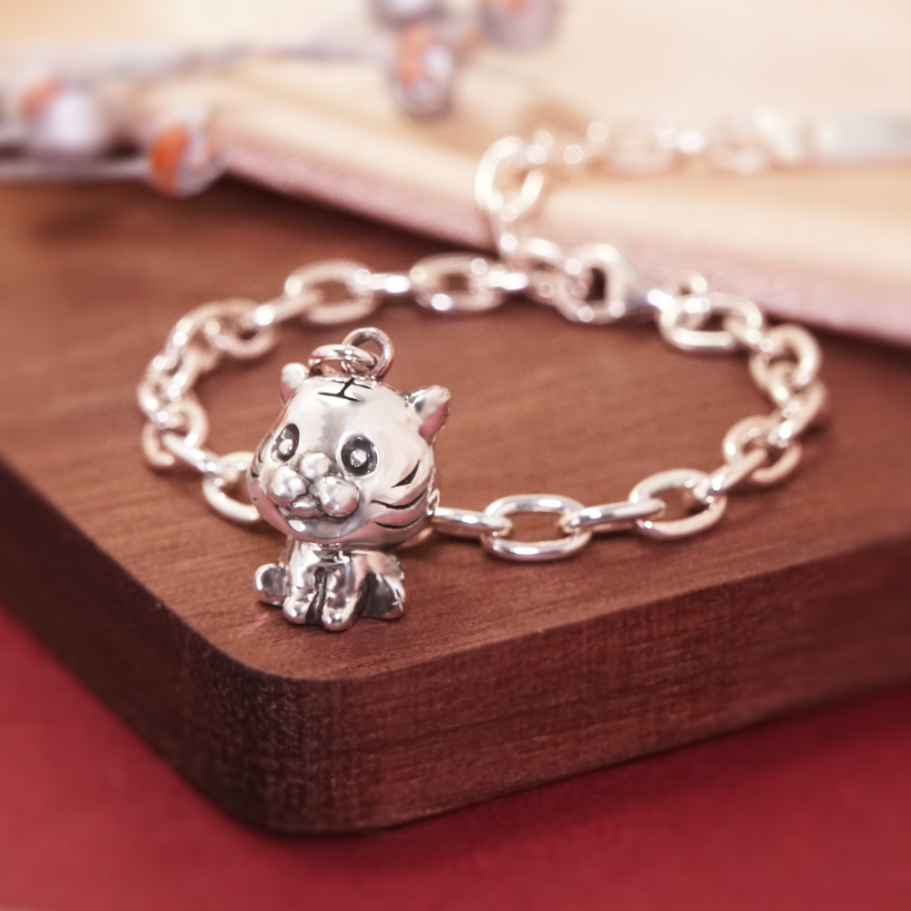 福虎生豐 虎寶寶兒童手鍊(寬版) 虎年生肖送禮 925純銀手鍊