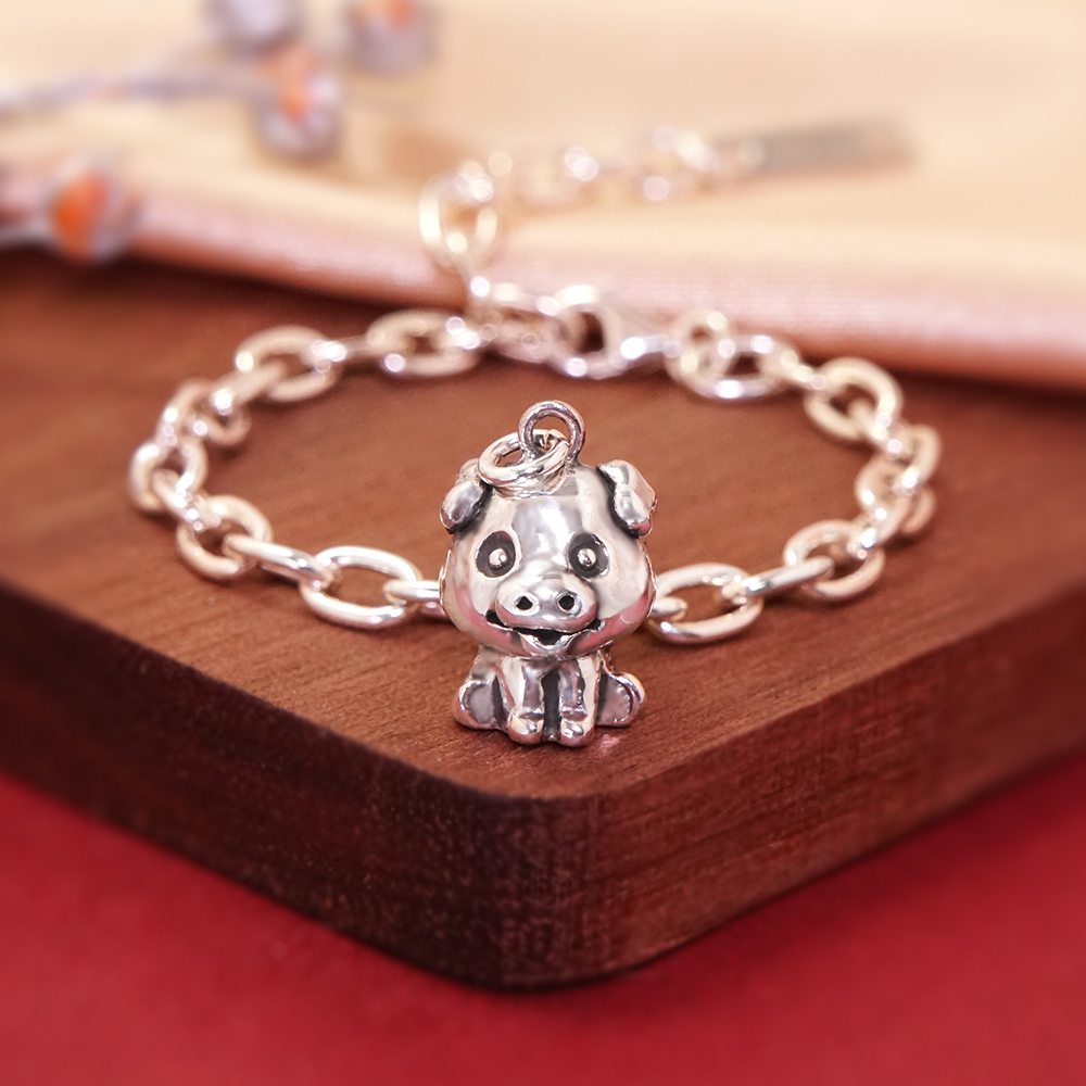 豬事大吉 豬寶寶兒童手鍊(寬版) 豬年生肖送禮 925純銀手鍊