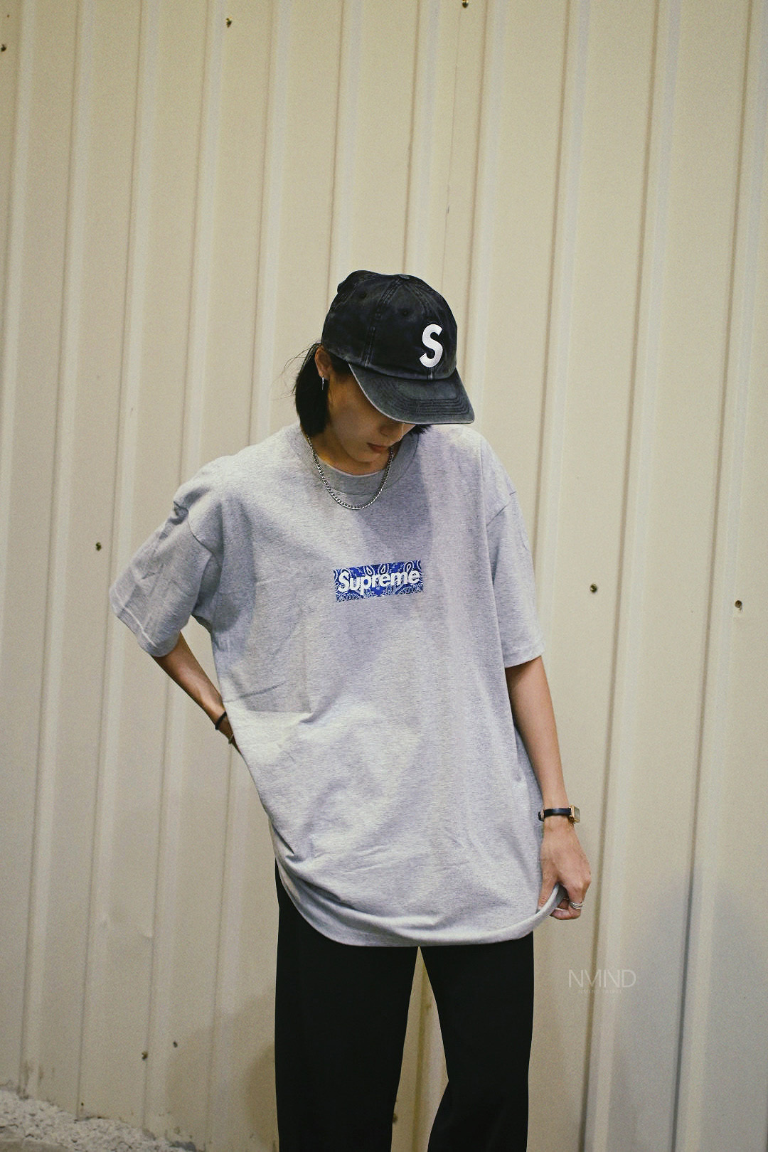 SUPREME 藍色變形蟲 logo box 短袖 灰色