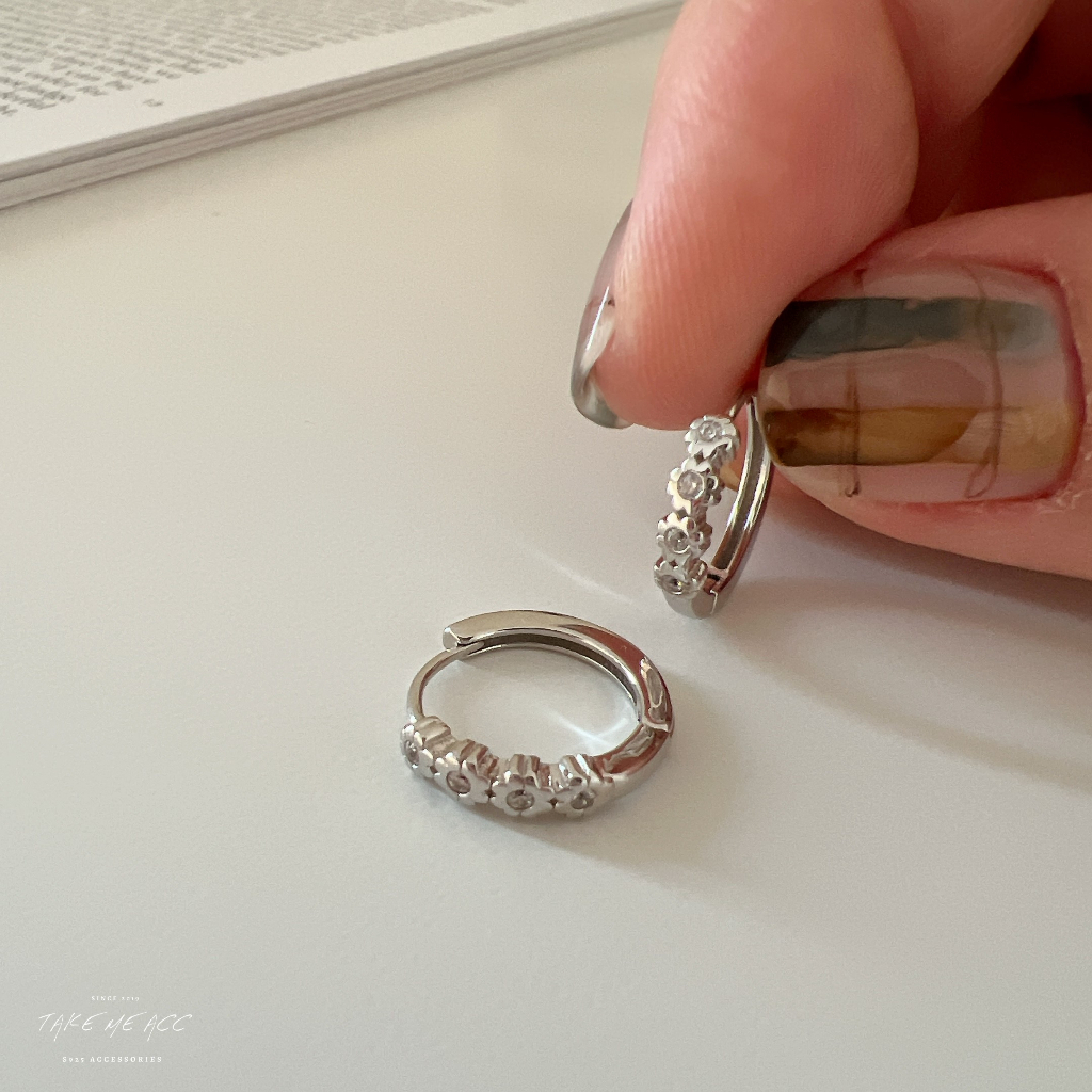 銀色小花｜全純銀耳環