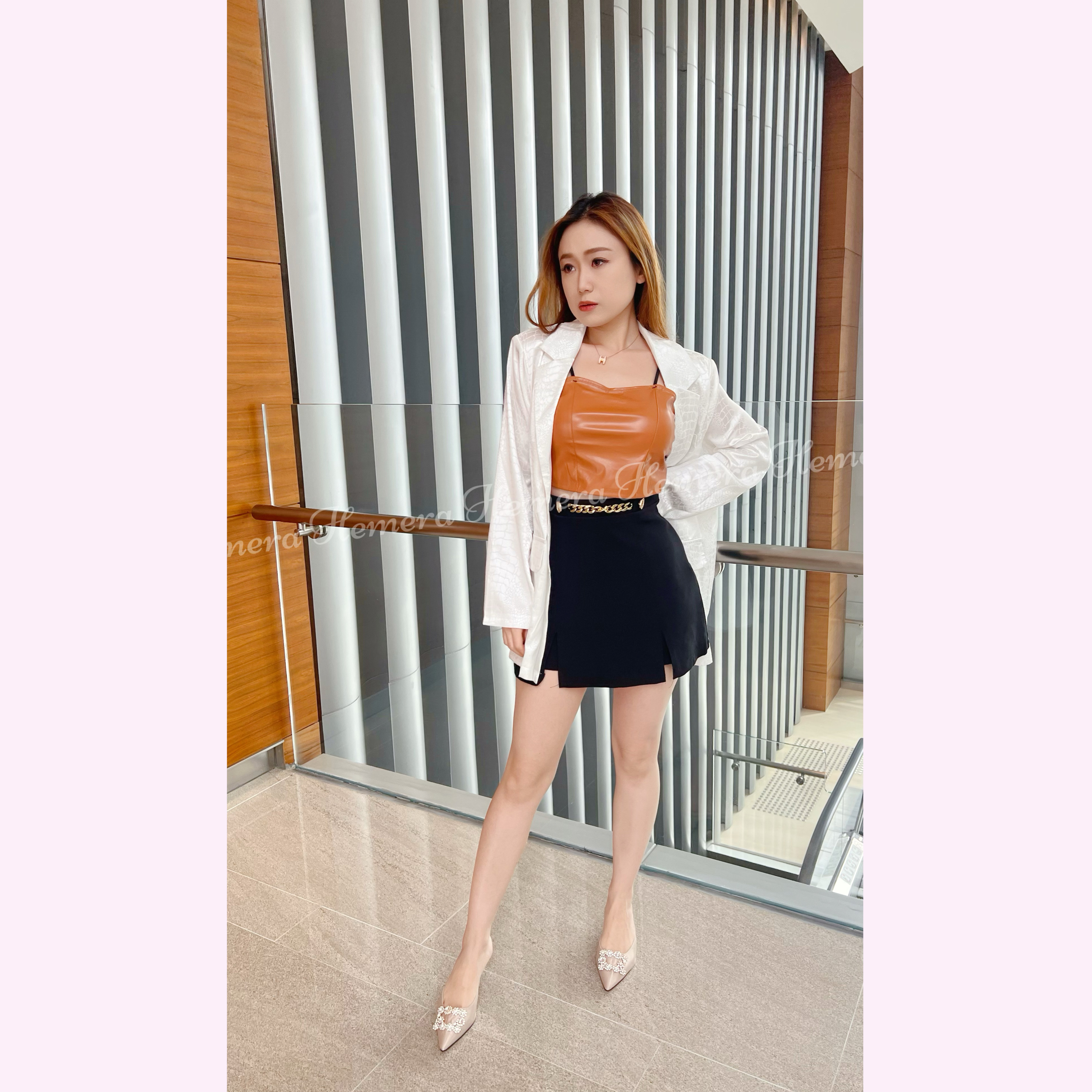 JK23W0349 鱷魚皮紋絲質西裝薄身外套