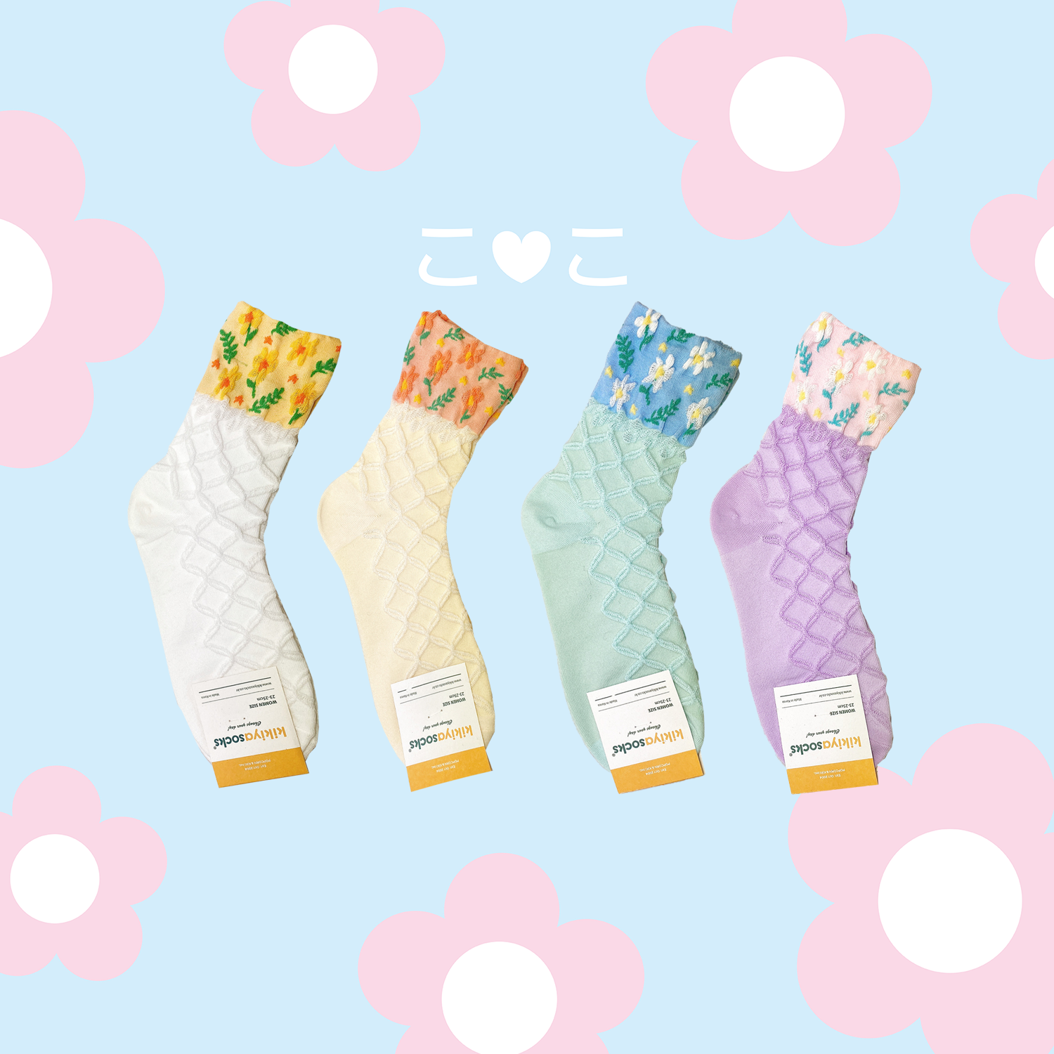 正韓格菱紋花草泡泡襪子