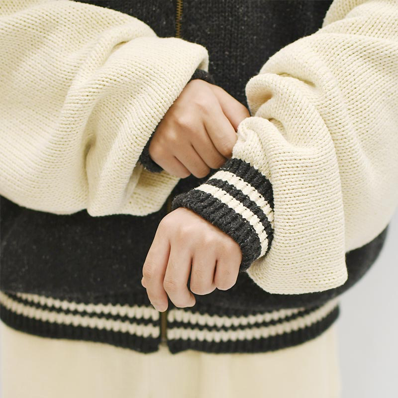 refomed STADIUM KAUCHIN KNIT (NAVY×BROWN) REKN-002 | IAAAM
