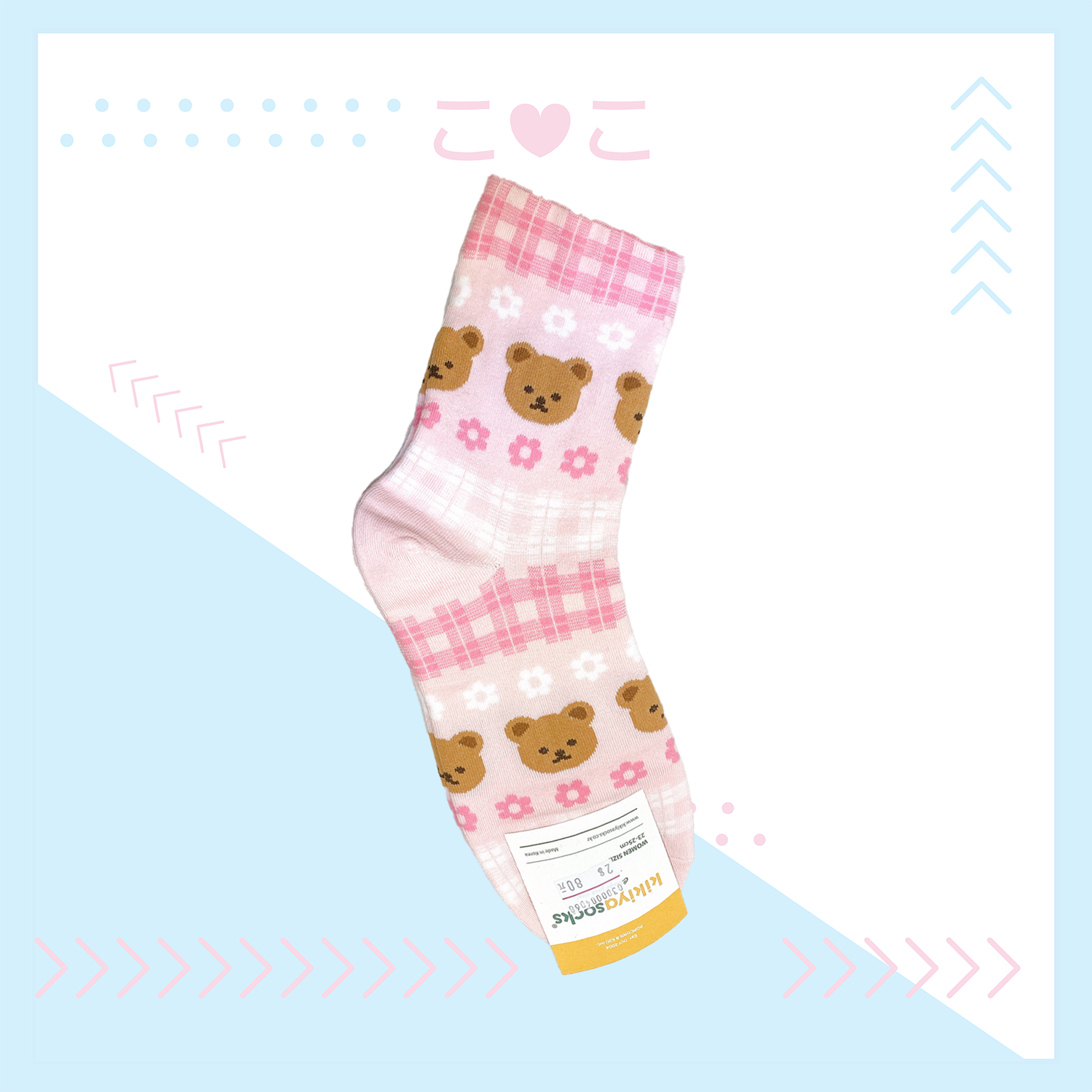 正韓熊熊花朵格紋襪子