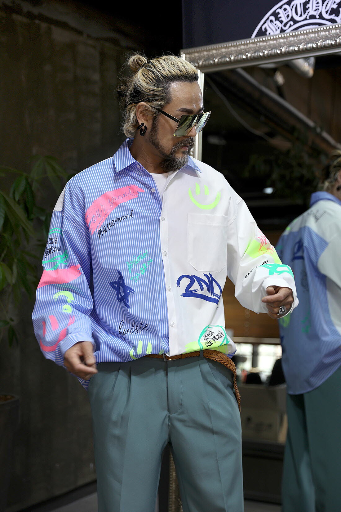 霓虹彩混搭繪畫寬鬆襯衫