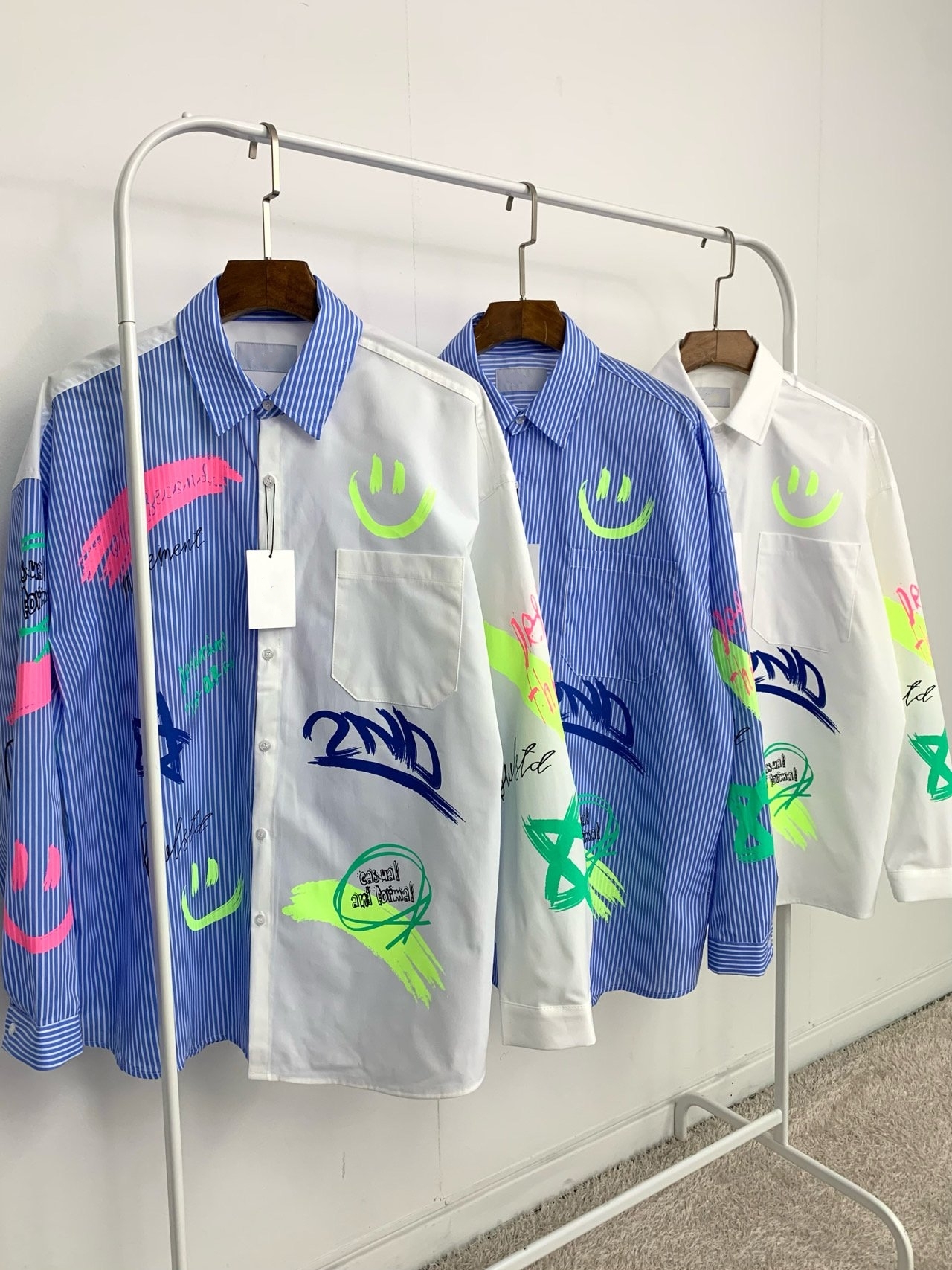 霓虹彩混搭繪畫寬鬆襯衫