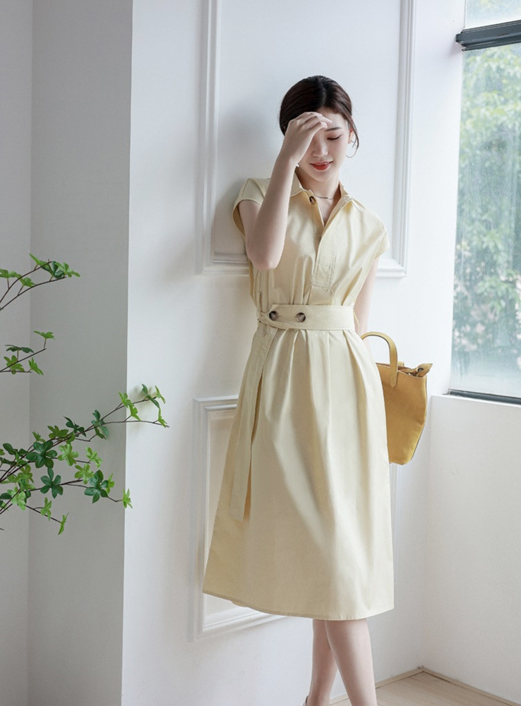 【零碼出清不退換】立領包袖玳瑁釦洋裝