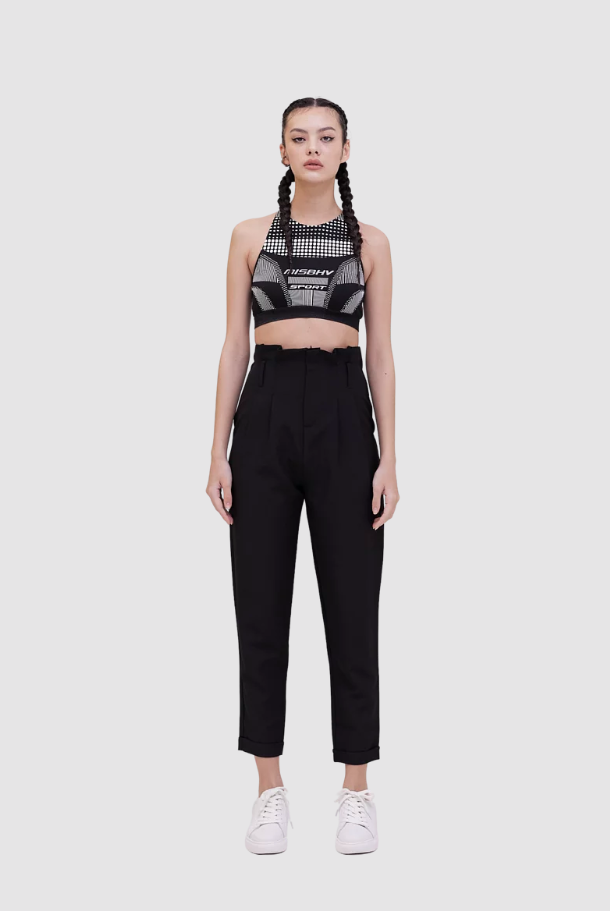 High-Waist Belted Pleat Trousers