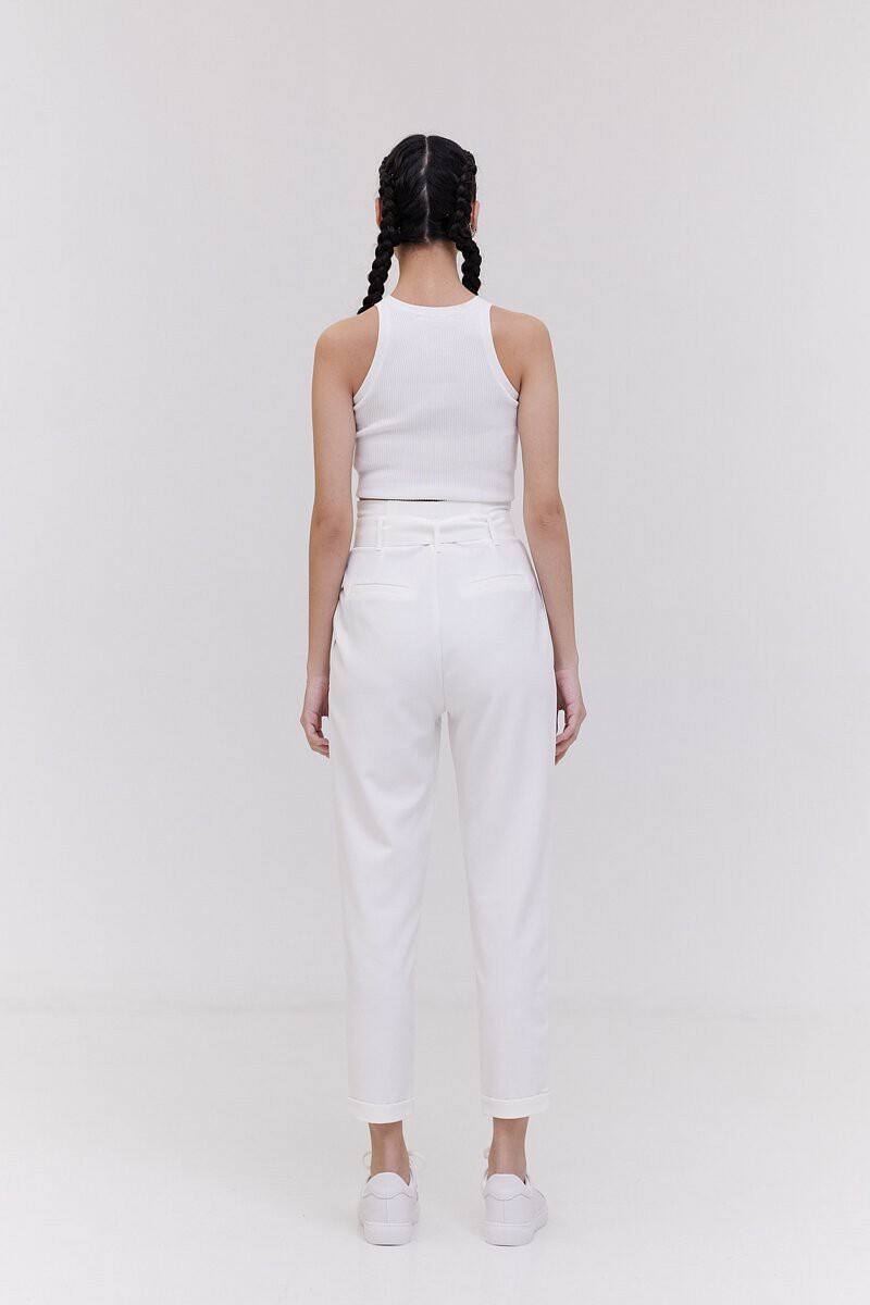 High-Waist Belted Pleat Trousers