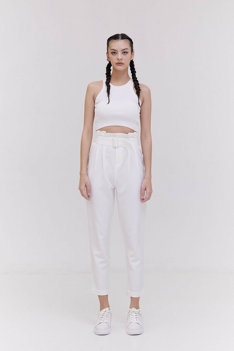 High-Waist Belted Pleat Trousers