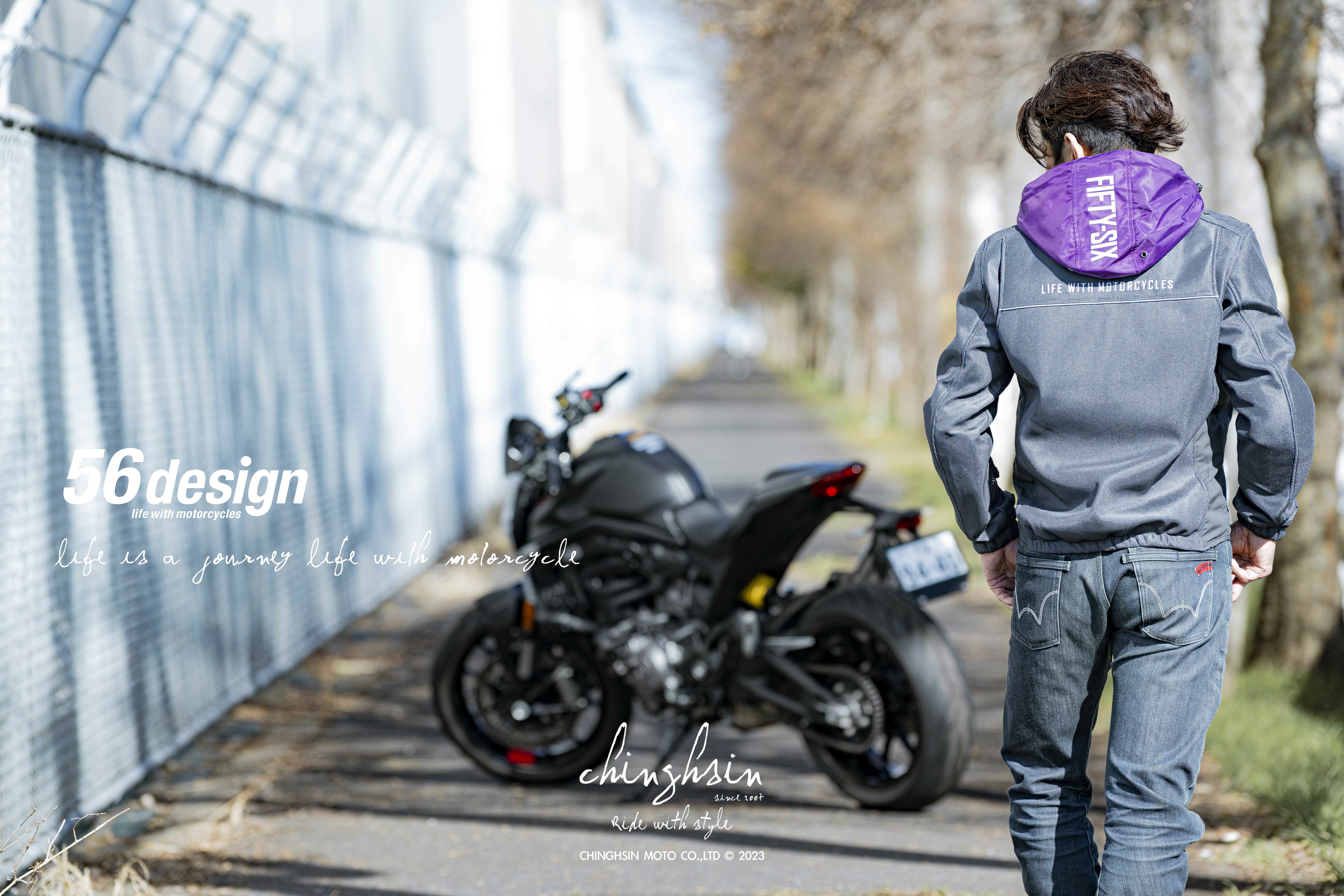 56DESIGN COLOR HOODIE MESH 外套，全網眼設計與撞色搭配，極致通風與安全防護