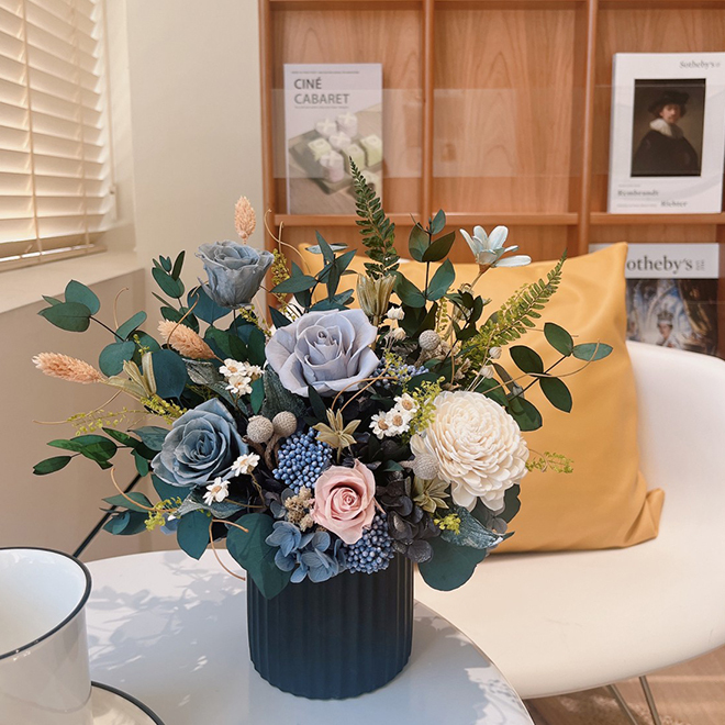 質感灰藍永生盆花