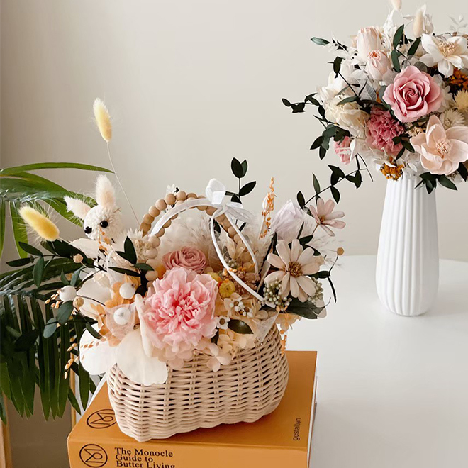 韓式提籃永生盆花