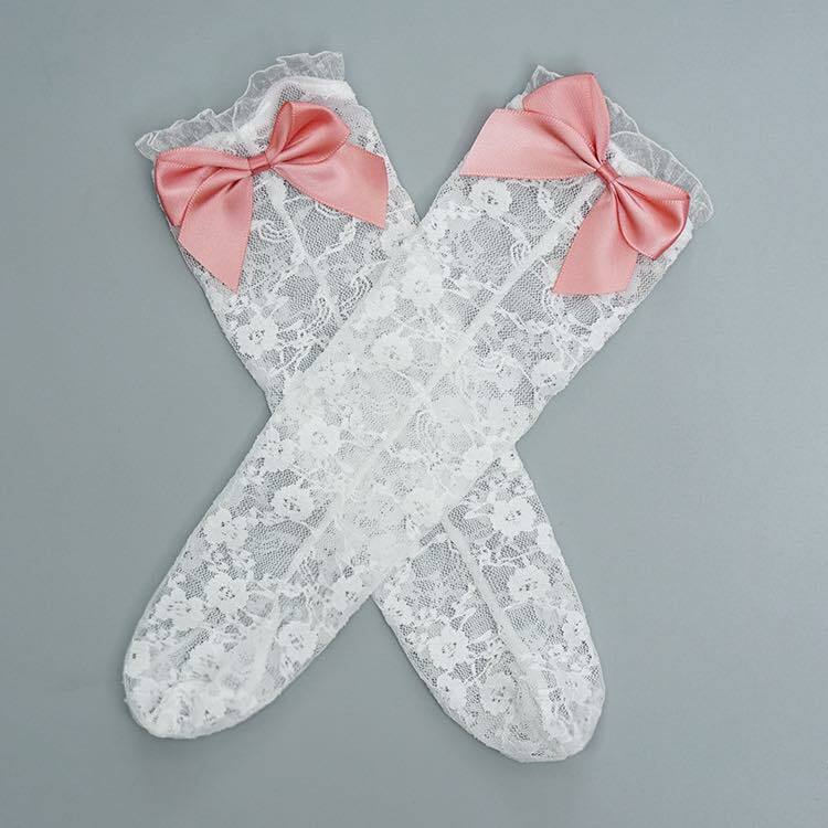 X36PK_SS23_C💗甜美粉紅公主風蝴蝶結蕾絲中筒襪(pre-order)